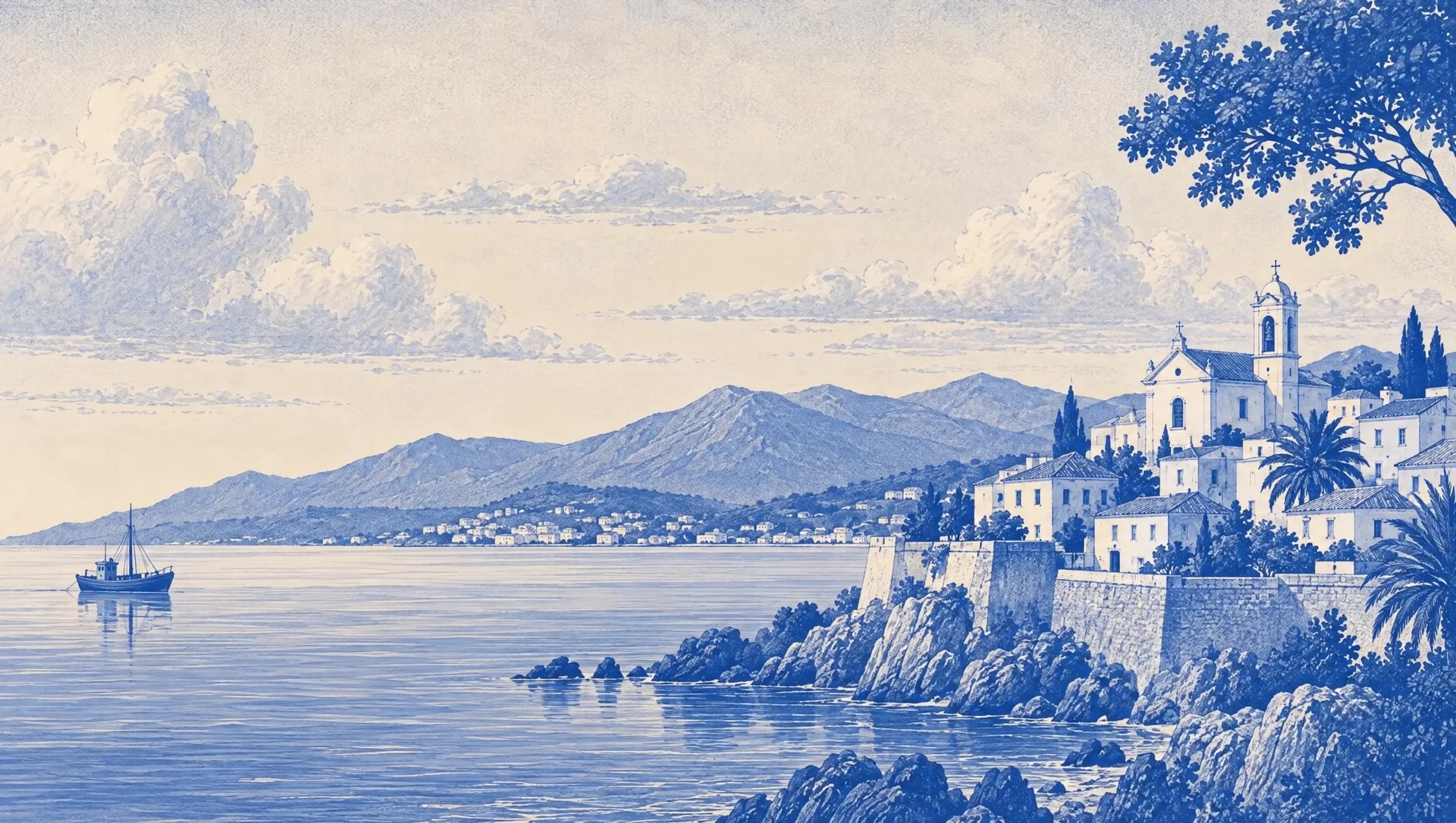 Blue illustrated Portuguese coastline